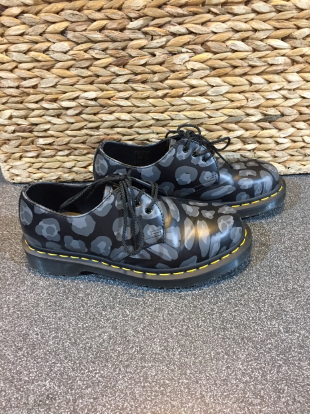 Dr. Martens Black and Gray Leopard Print 3-Eye Oxford Shoes - Picture 7 of 13